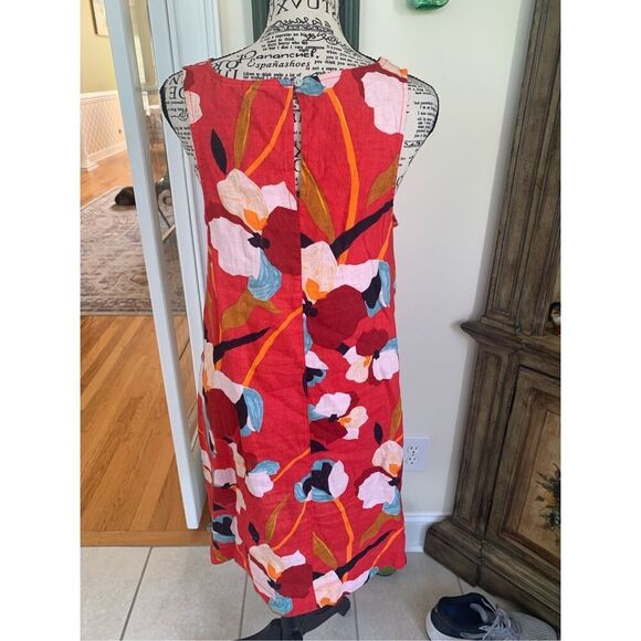 Sigrid Olsen Women's Large 100% Linen Dress Sleeveless Red Floral - Picture 4 of 12
